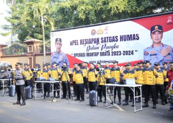 Humas Polri Gelar Pasukan Kesiapan Satgas Humas Dalam Pengamanan Pemilu 2024