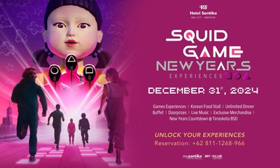 Foto Bareng Young Hee dan Rasakan Sensasi Permainan Squid Game Sambil Tahun Baruan di Hotel Santika BSD CITY!